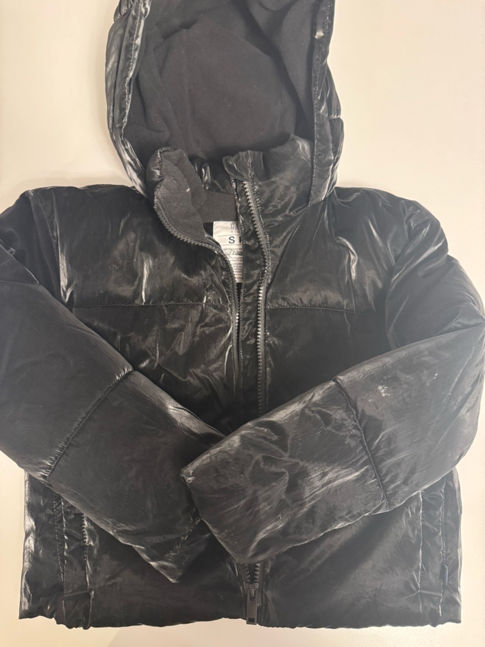 GAP Black Glossy Hooded Puffer Jacket - Girl